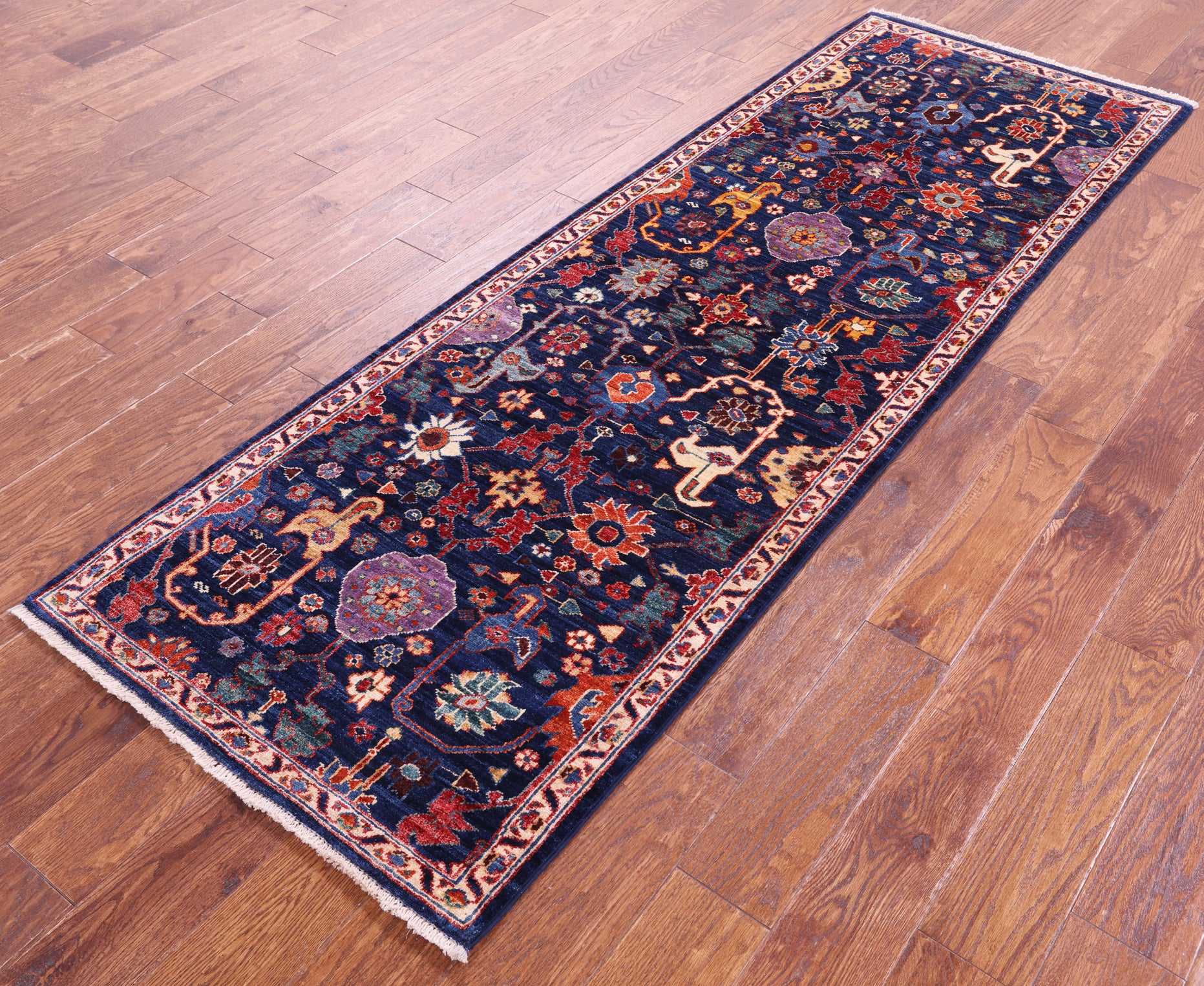 Blue Persian Fine Serapi Handmade Wool Runner Rug - 2' 8" X 7' 10" - Golden Nile