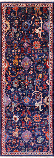 Blue Persian Fine Serapi Handmade Wool Runner Rug - 2' 8" X 7' 10" - Golden Nile