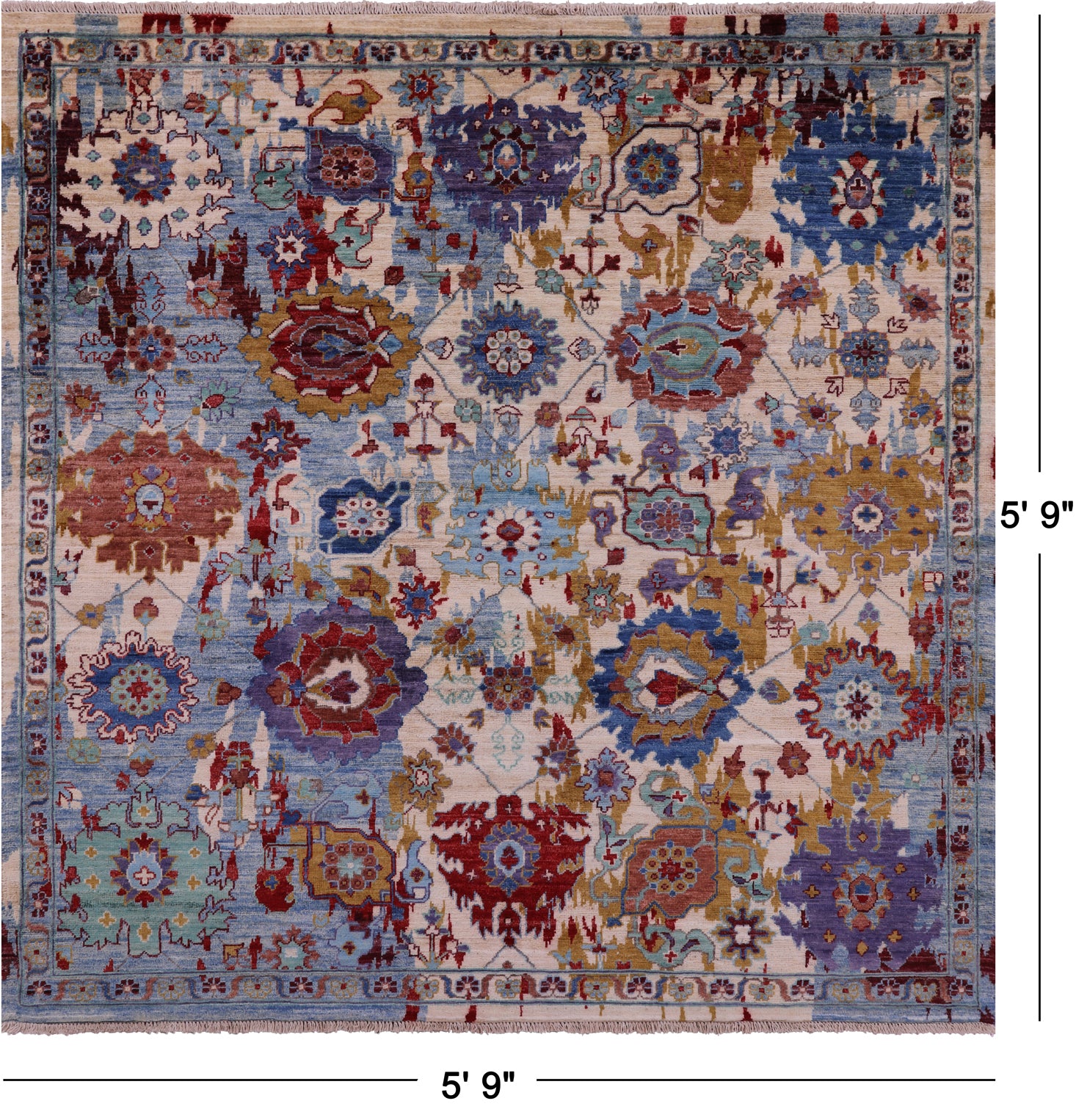 Square Persian Fine Serapi Hand Knotted Wool Rug - 5' 9" X 5' 9" - Golden Nile