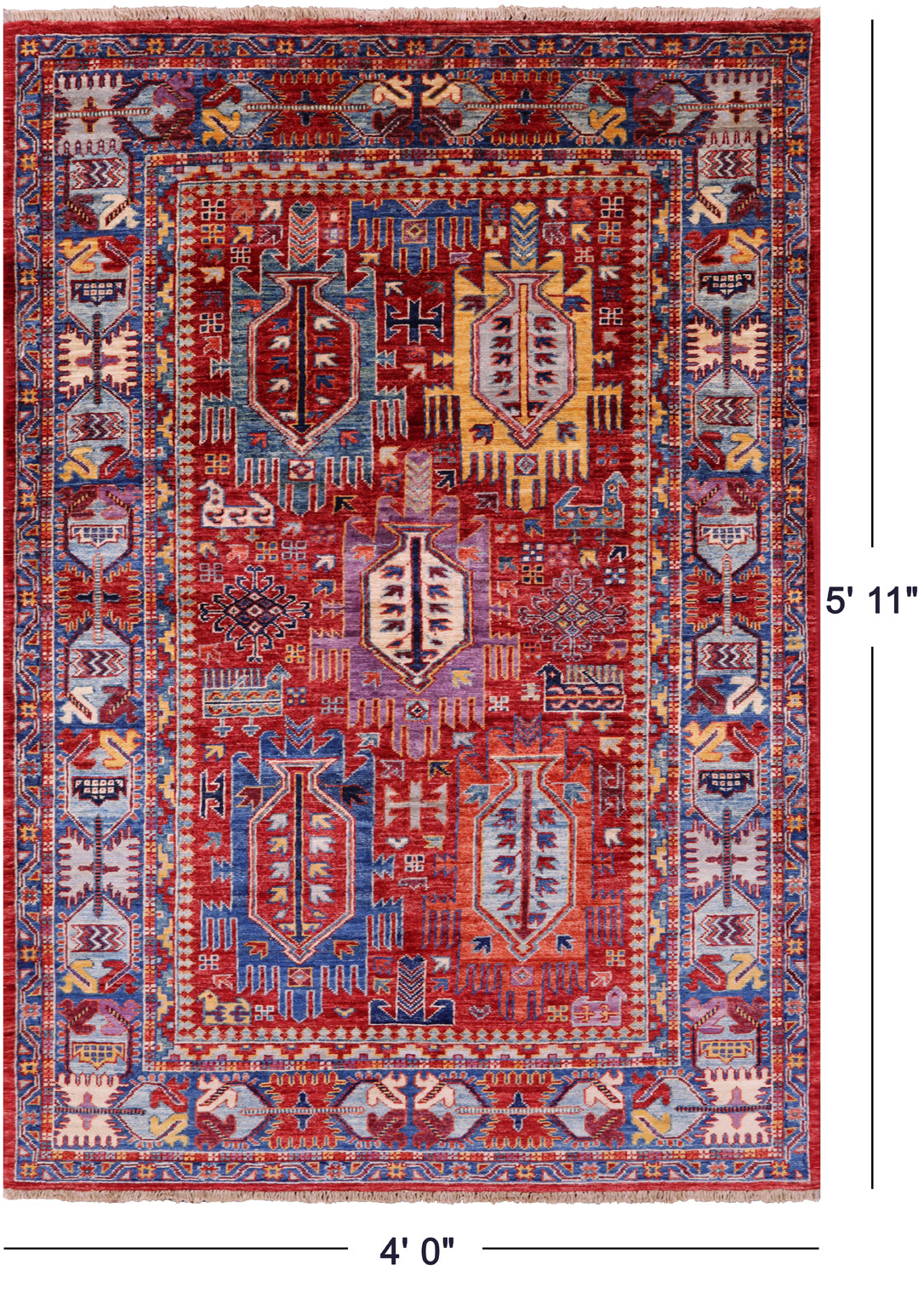Persian Fine Serapi Hand Knotted Wool Rug - 4' 0" X 5' 11" - Golden Nile