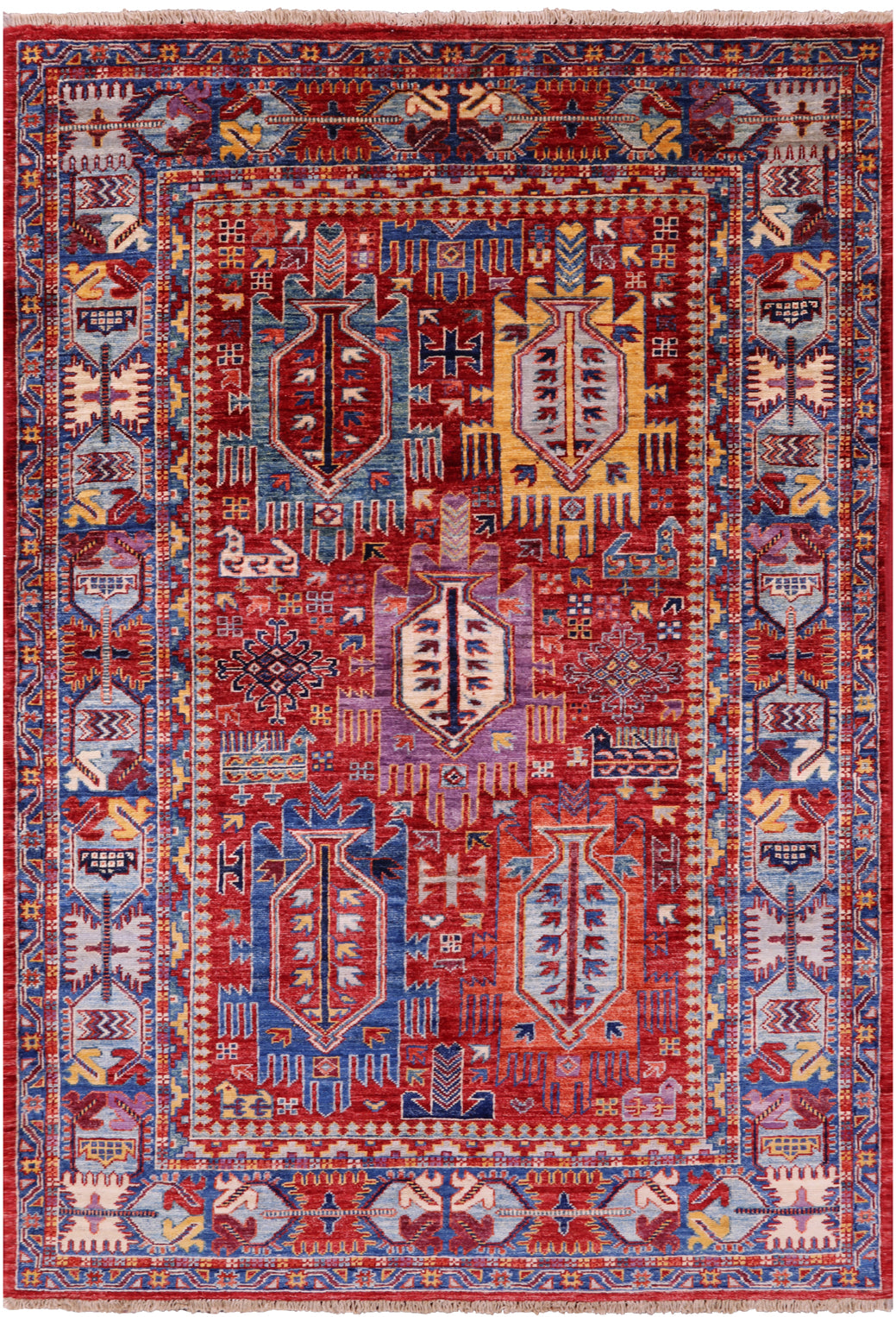 Persian Fine Serapi Hand Knotted Wool Rug - 4' 0" X 5' 11" - Golden Nile