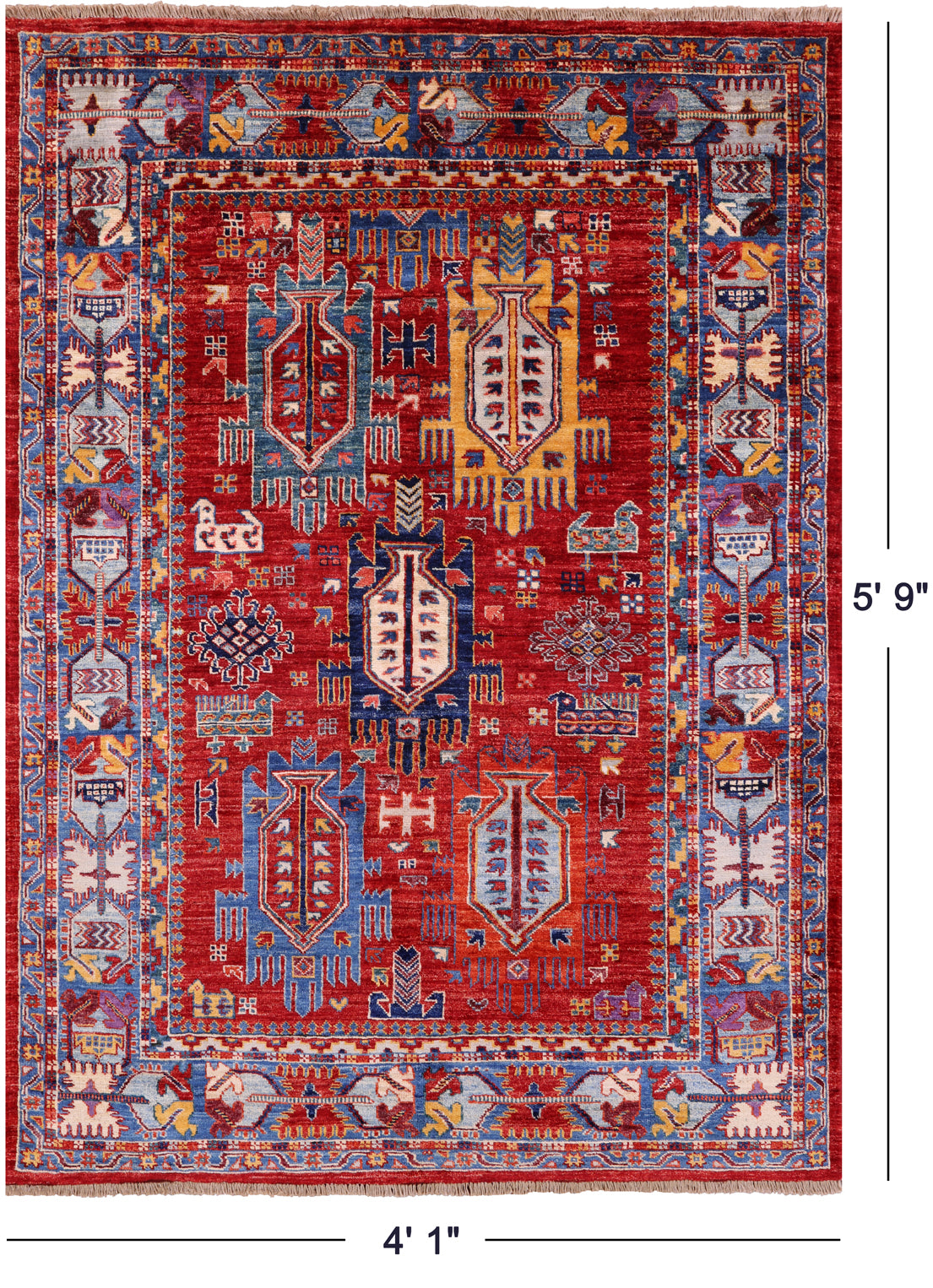 Persian Fine Serapi Hand Knotted Wool Rug - 4' 1" X 5' 9" - Golden Nile