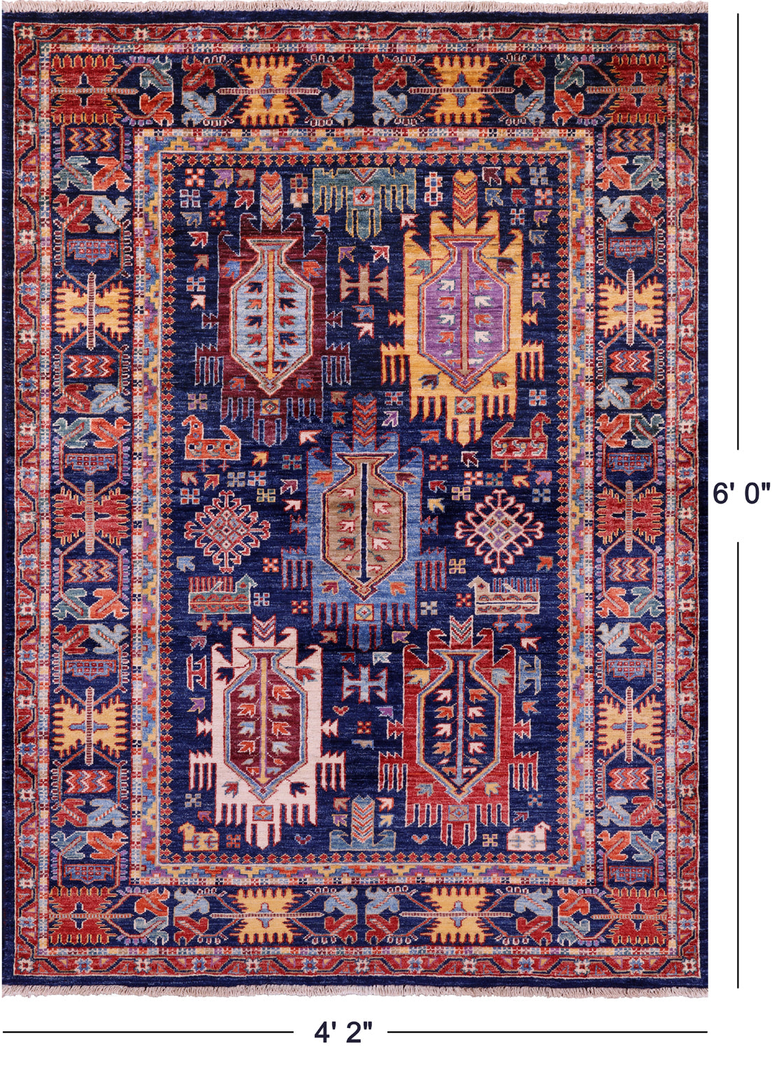 Persian Fine Serapi Hand Knotted Wool Rug - 4' 2" X 6' 0" - Golden Nile