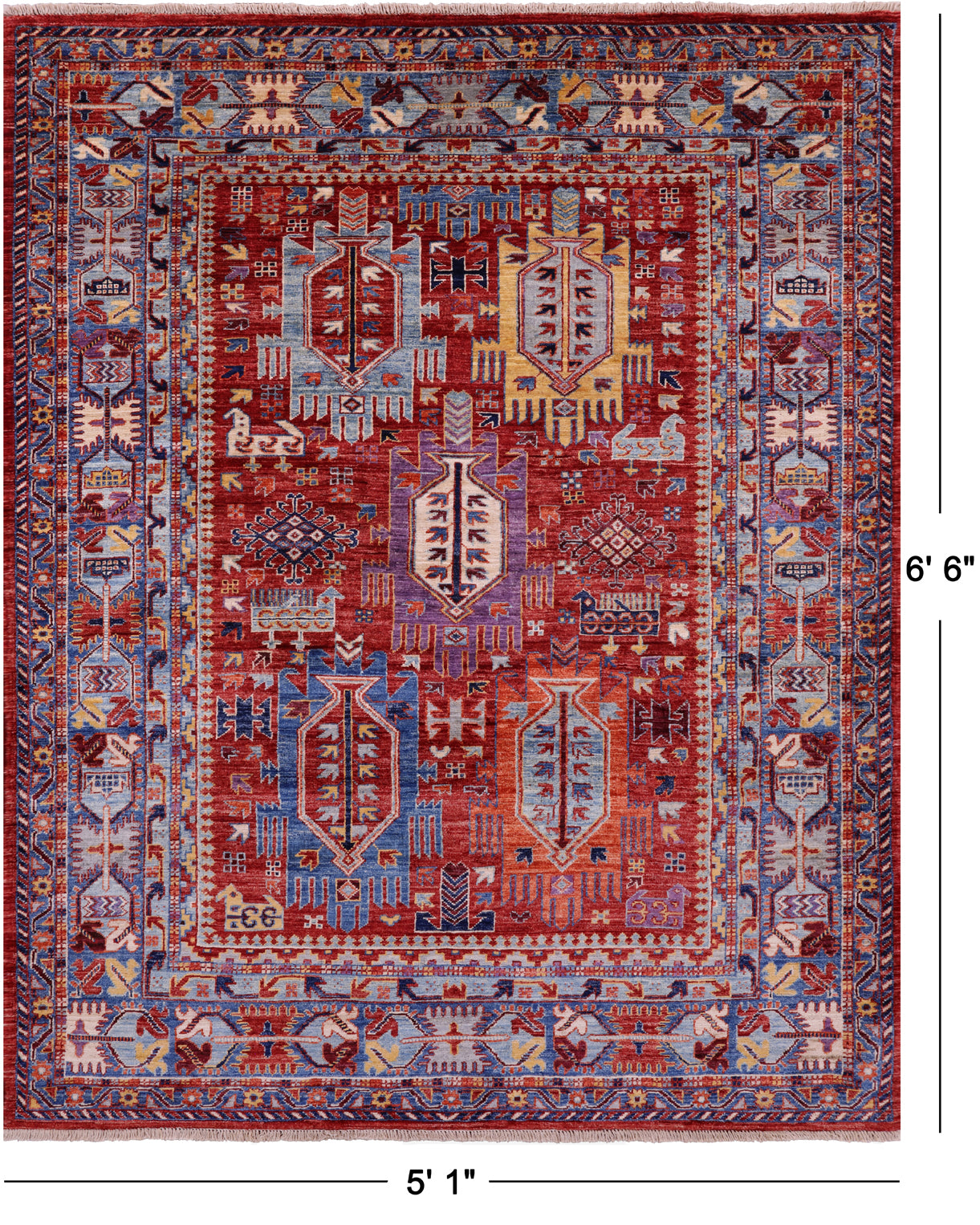 Persian Fine Serapi Hand Knotted Wool Rug - 5' 1" X 6' 6" - Golden Nile