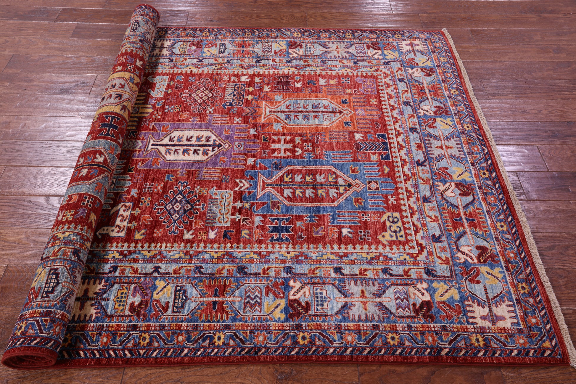 Persian Fine Serapi Hand Knotted Wool Rug - 5' 1" X 6' 6" - Golden Nile