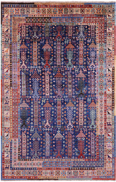 Blue Persian Fine Serapi Hand Knotted Wool Rug - 4' 10" X 7' 6" - Golden Nile
