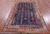 Blue Persian Fine Serapi Hand Knotted Wool Rug - 4' 10" X 7' 6" - Golden Nile