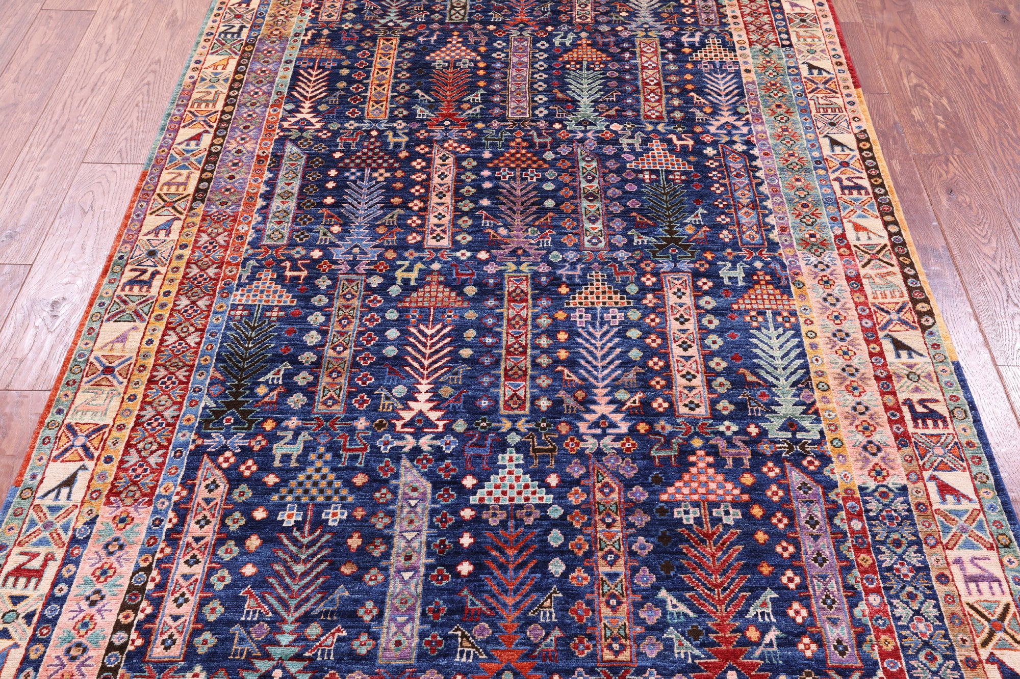 Blue Persian Fine Serapi Hand Knotted Wool Rug - 4' 10" X 7' 6" - Golden Nile
