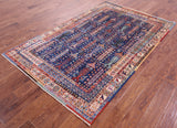 Blue Persian Fine Serapi Hand Knotted Wool Rug - 4' 10" X 7' 6" - Golden Nile