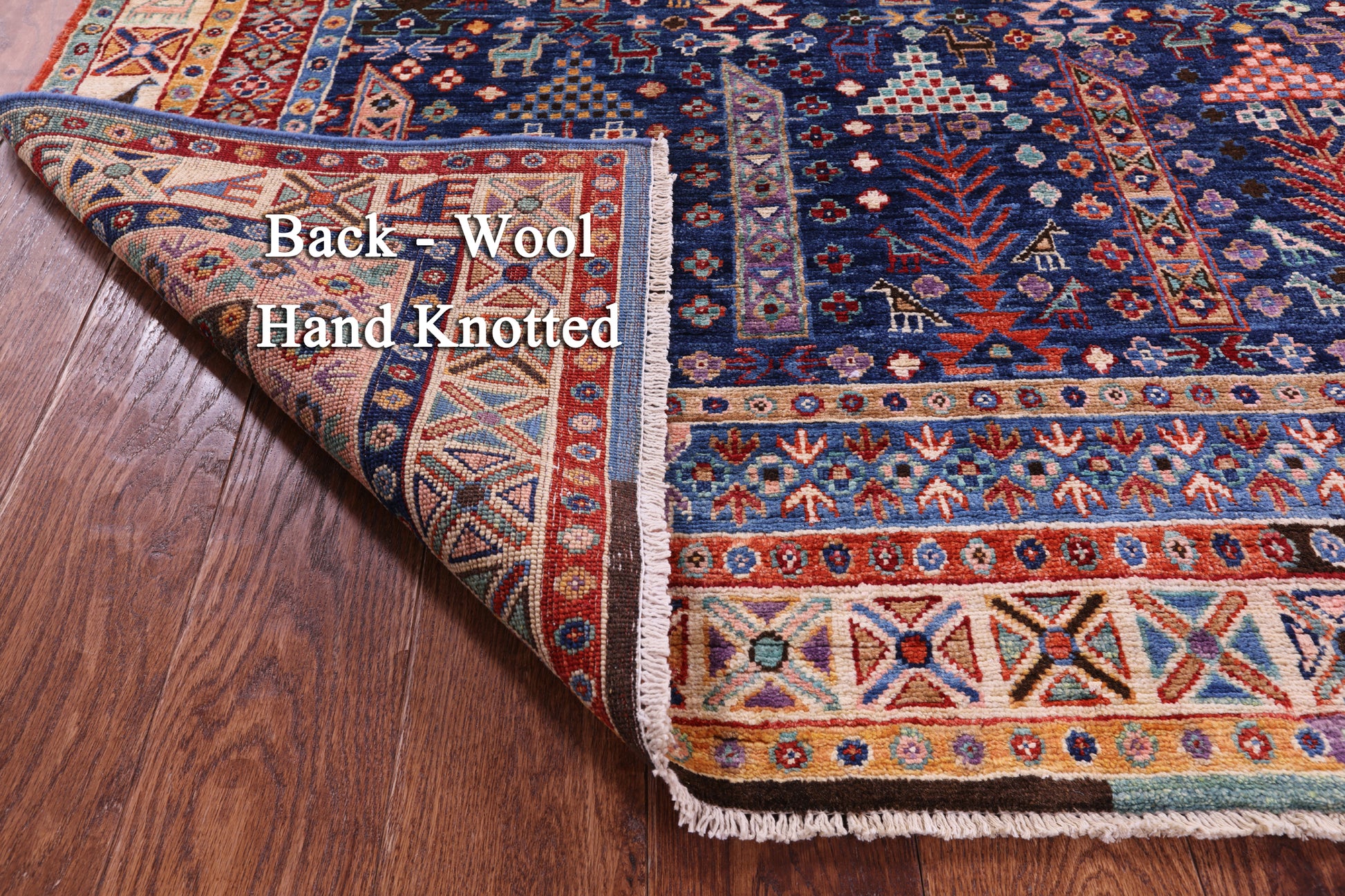 Blue Persian Fine Serapi Hand Knotted Wool Rug - 4' 10" X 7' 6" - Golden Nile