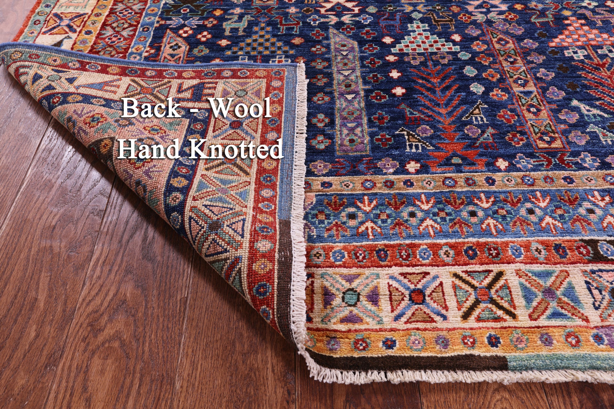 Blue Persian Fine Serapi Hand Knotted Wool Rug - 4' 10" X 7' 6" - Golden Nile