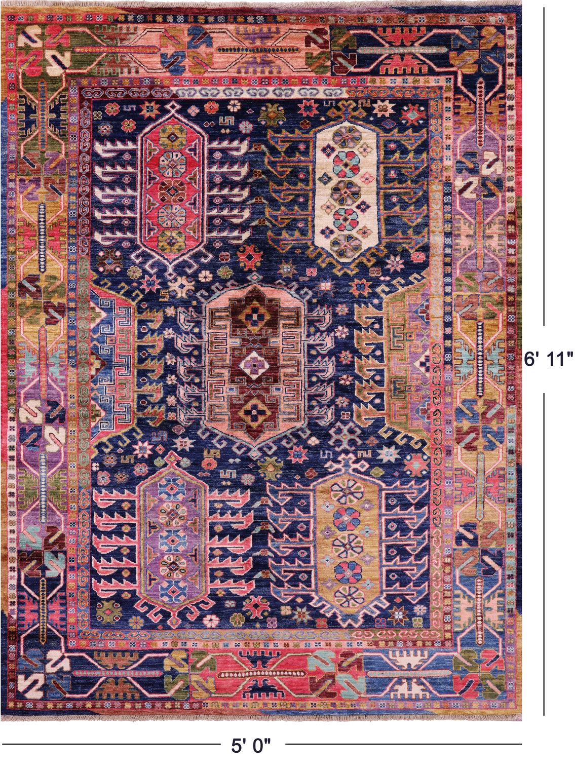 Persian Fine Serapi Handmade Wool Rug - 5' 0" X 6' 11" - Golden Nile