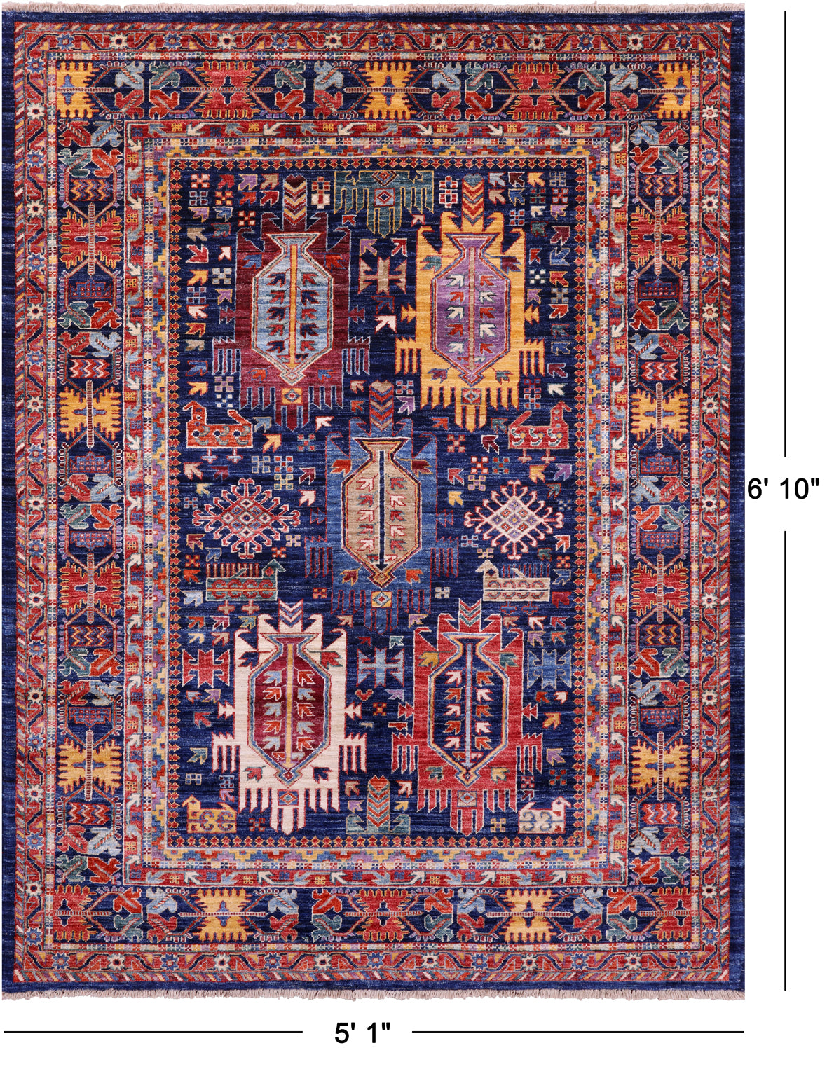 Persian Fine Serapi Handmade Wool Rug - 5' 1" X 6' 10" - Golden Nile