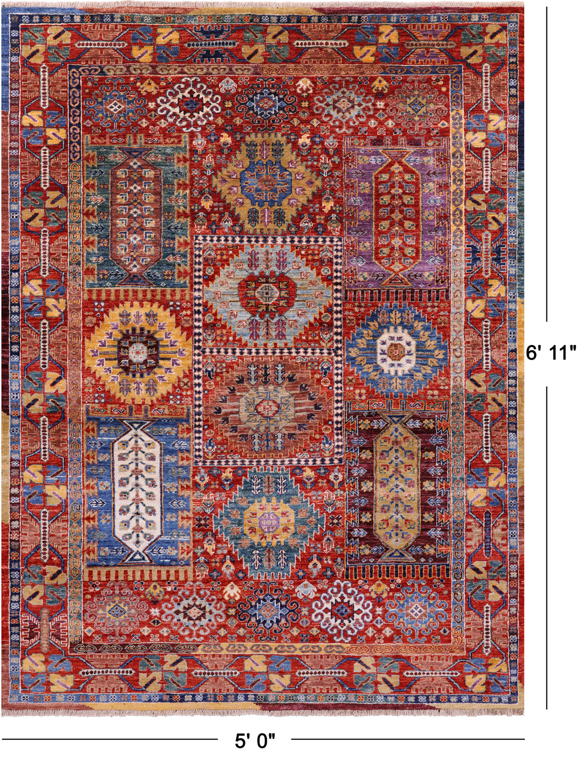 Persian Fine Serapi Hand Knotted Wool Rug - 5' 0" X 6' 11" - Golden Nile