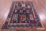 Blue Persian Fine Serapi Hand Knotted Wool Rug - 4' 10" X 6' 10" - Golden Nile