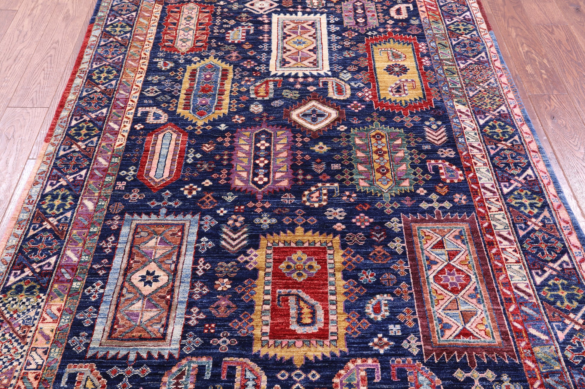 Blue Persian Fine Serapi Hand Knotted Wool Rug - 4' 10" X 6' 10" - Golden Nile