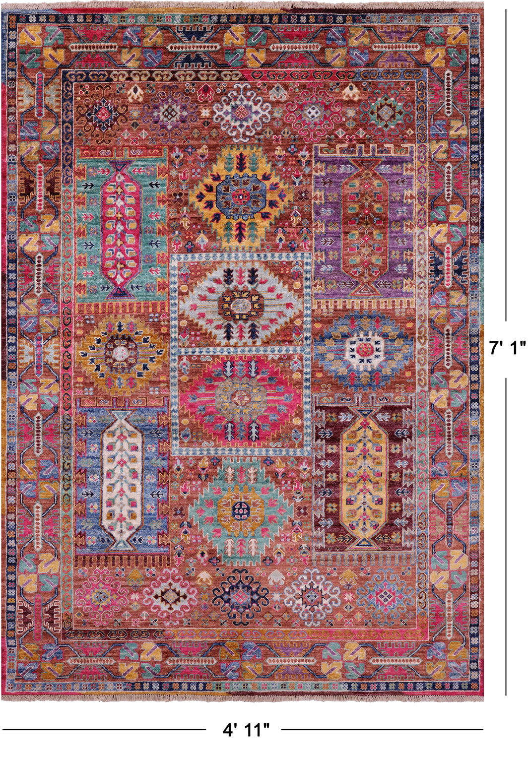 Persian Fine Serapi Handmade Wool Rug - 4' 11" X 7' 1" - Golden Nile