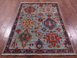 Blue Persian Fine Serapi Handmade Wool Rug - 4' 1" X 6' 0" - Golden Nile