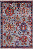 Blue Persian Fine Serapi Handmade Wool Rug - 4' 1" X 6' 0" - Golden Nile