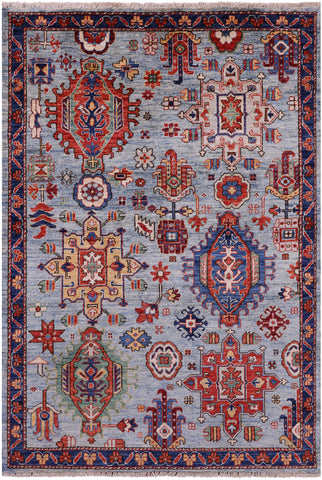 Blue Persian Fine Serapi Handmade Wool Rug - 4' 1