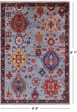Blue Persian Fine Serapi Hand Knotted Wool Rug - 4' 0" X 6' 1" - Golden Nile