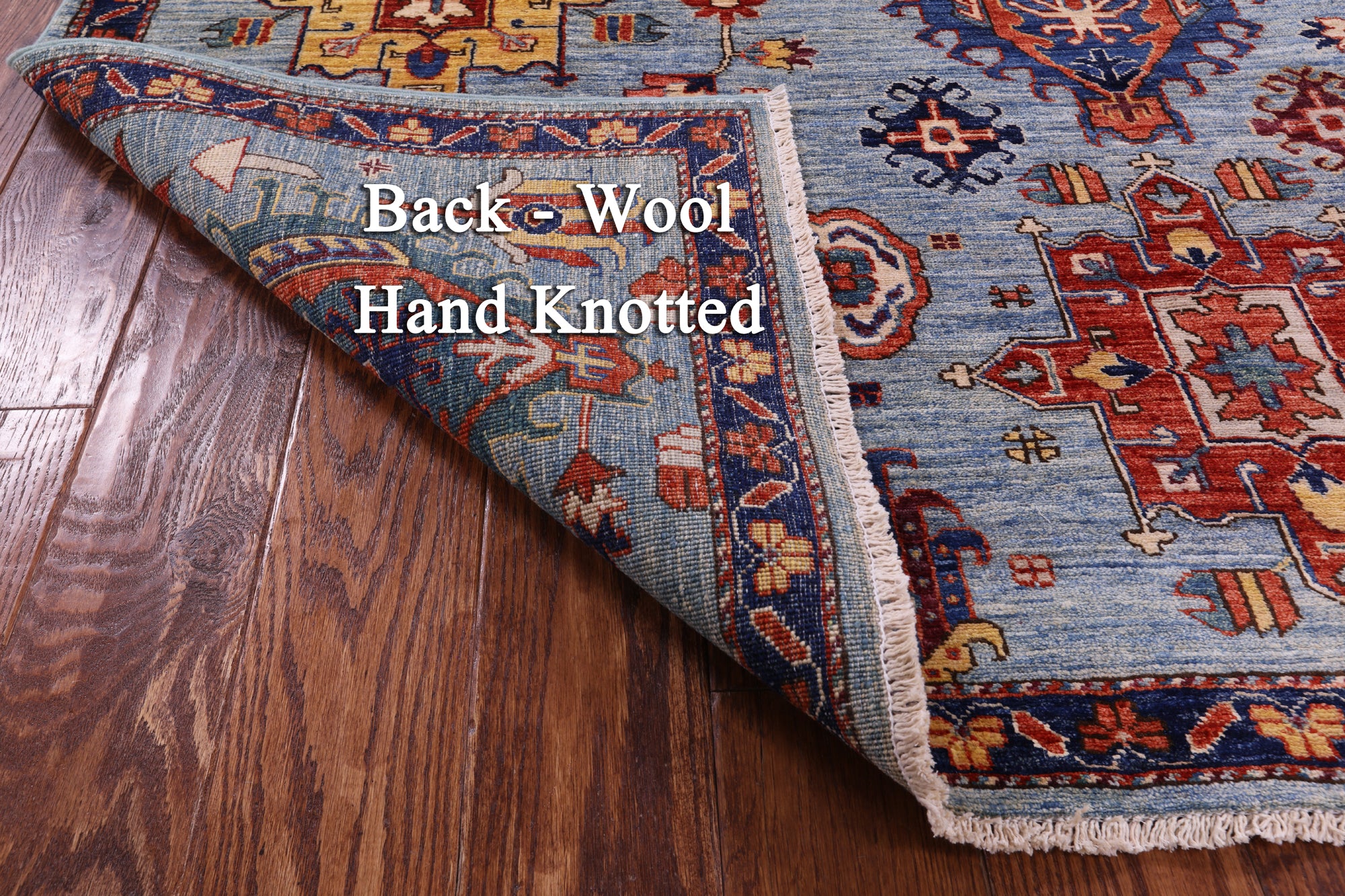 Blue Persian Fine Serapi Hand Knotted Wool Rug - 4' 0" X 6' 1" - Golden Nile