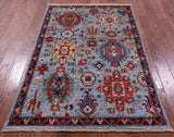 Blue Persian Fine Serapi Hand Knotted Wool Rug - 4' 0" X 6' 1" - Golden Nile