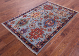 Blue Persian Fine Serapi Hand Knotted Wool Rug - 4' 0" X 6' 1" - Golden Nile
