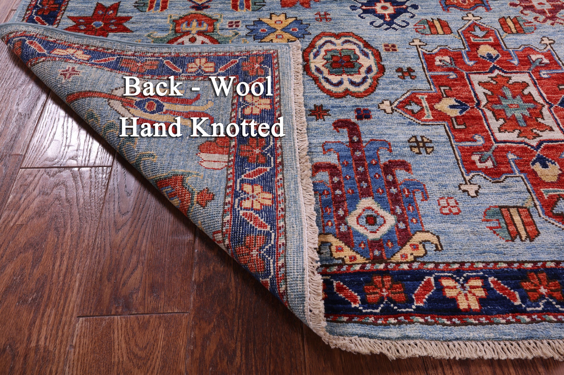Blue Persian Fine Serapi Hand Knotted Wool Rug - 4' 0" X 6' 1" - Golden Nile