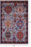 Blue Persian Fine Serapi Hand Knotted Wool Rug - 4' 0" X 6' 1" - Golden Nile