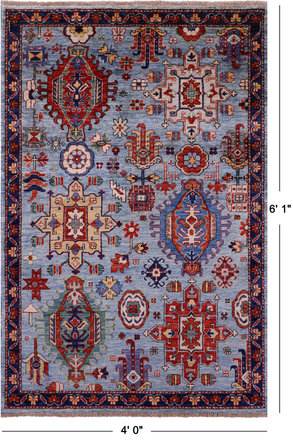 Blue Persian Fine Serapi Hand Knotted Wool Rug - 4' 0" X 6' 1" - Golden Nile