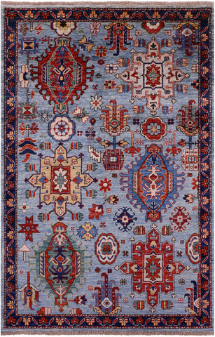 Blue Persian Fine Serapi Hand Knotted Wool Rug - 4' 0