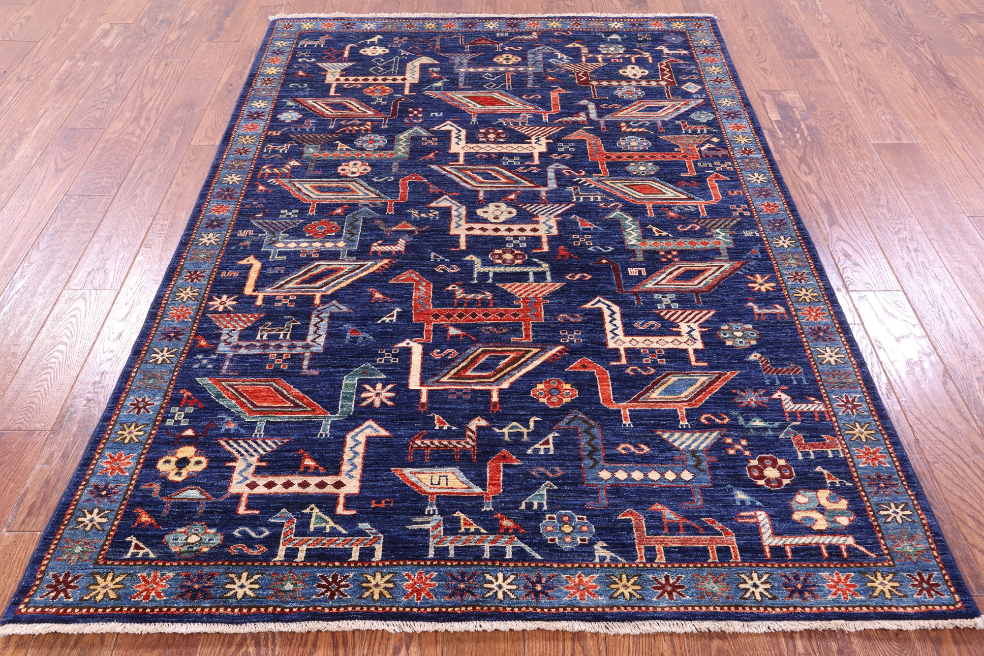 Blue Persian Fine Serapi Handmade Wool Rug - 5' 0" X 6' 10" - Golden Nile
