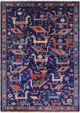 Blue Persian Fine Serapi Handmade Wool Rug - 5' 0" X 6' 10" - Golden Nile