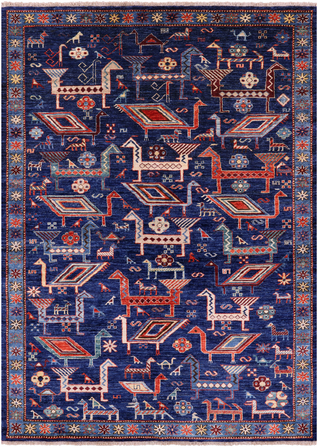 Blue Persian Fine Serapi Handmade Wool Rug - 5' 0" X 6' 10" - Golden Nile