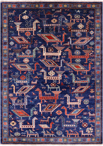 Blue Persian Fine Serapi Handmade Wool Rug - 5' 0
