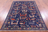 Blue Persian Fine Serapi Handmade Wool Rug - 5' 0" X 6' 10" - Golden Nile