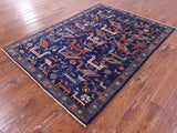 Blue Persian Fine Serapi Handmade Wool Rug - 5' 0" X 6' 10" - Golden Nile