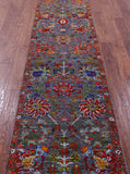 Grey Persian Tabriz Hand Knotted Wool & Silk Runner Rug - 2' 6" X 11' 7" - Golden Nile