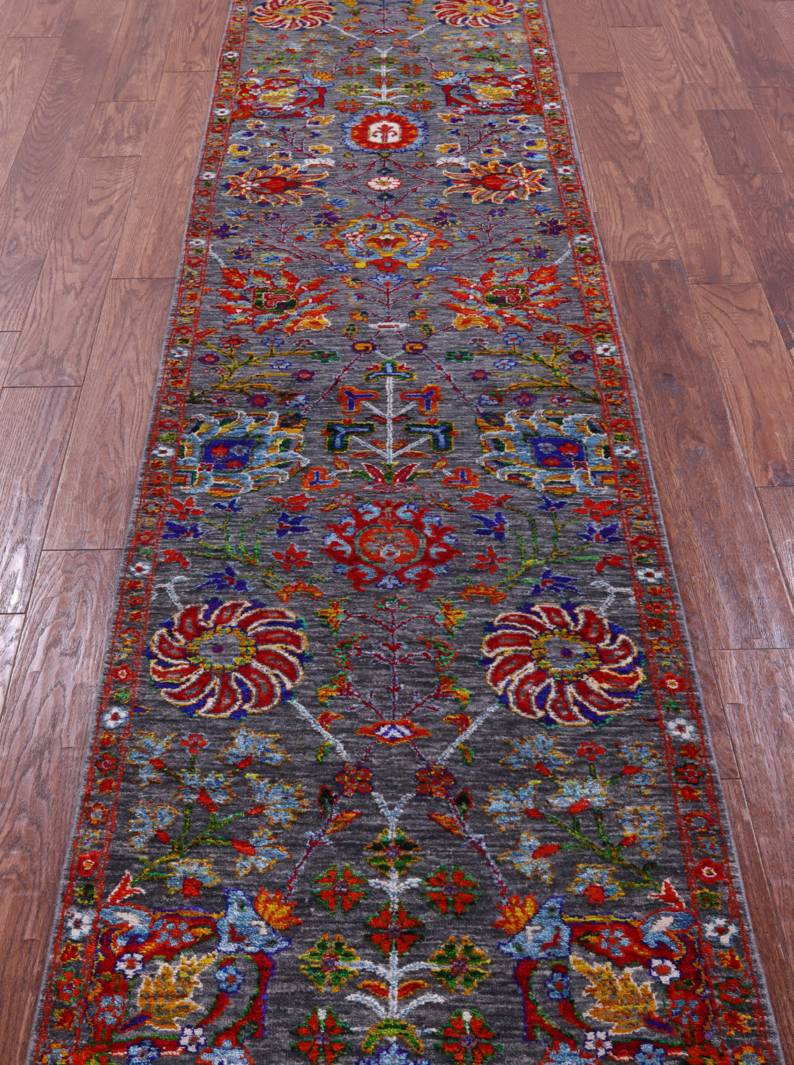 Grey Persian Tabriz Hand Knotted Wool & Silk Runner Rug - 2' 6" X 11' 7" - Golden Nile