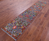 Grey Persian Tabriz Hand Knotted Wool & Silk Runner Rug - 2' 6" X 11' 7" - Golden Nile