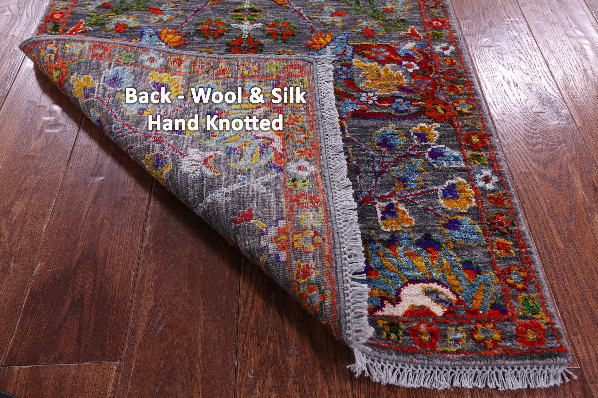 Grey Persian Tabriz Hand Knotted Wool & Silk Runner Rug - 2' 6" X 11' 7" - Golden Nile