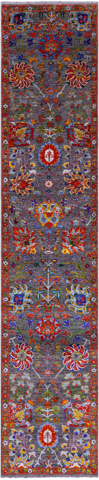 Grey Persian Tabriz Hand Knotted Wool & Silk Runner Rug - 2' 5" X 11' 7" - Golden Nile