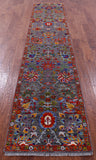 Grey Persian Tabriz Hand Knotted Wool & Silk Runner Rug - 2' 5" X 11' 7" - Golden Nile