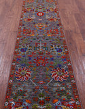 Grey Persian Tabriz Hand Knotted Wool & Silk Runner Rug - 2' 5" X 11' 7" - Golden Nile