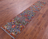 Grey Persian Tabriz Hand Knotted Wool & Silk Runner Rug - 2' 5" X 11' 7" - Golden Nile