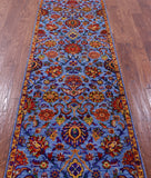 Blue Persian Tabriz Hand Knotted Wool & Silk Runner Rug - 2' 7" X 10' 2" - Golden Nile