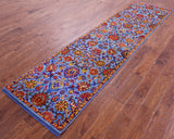 Blue Persian Tabriz Hand Knotted Wool & Silk Runner Rug - 2' 7" X 10' 2" - Golden Nile
