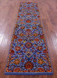 Blue Persian Tabriz Hand Knotted Wool & Silk Runner Rug - 2' 7" X 10' 2" - Golden Nile