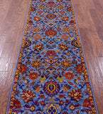Blue Persian Tabriz Hand Knotted Wool & Silk Runner Rug - 2' 7" X 10' 2" - Golden Nile